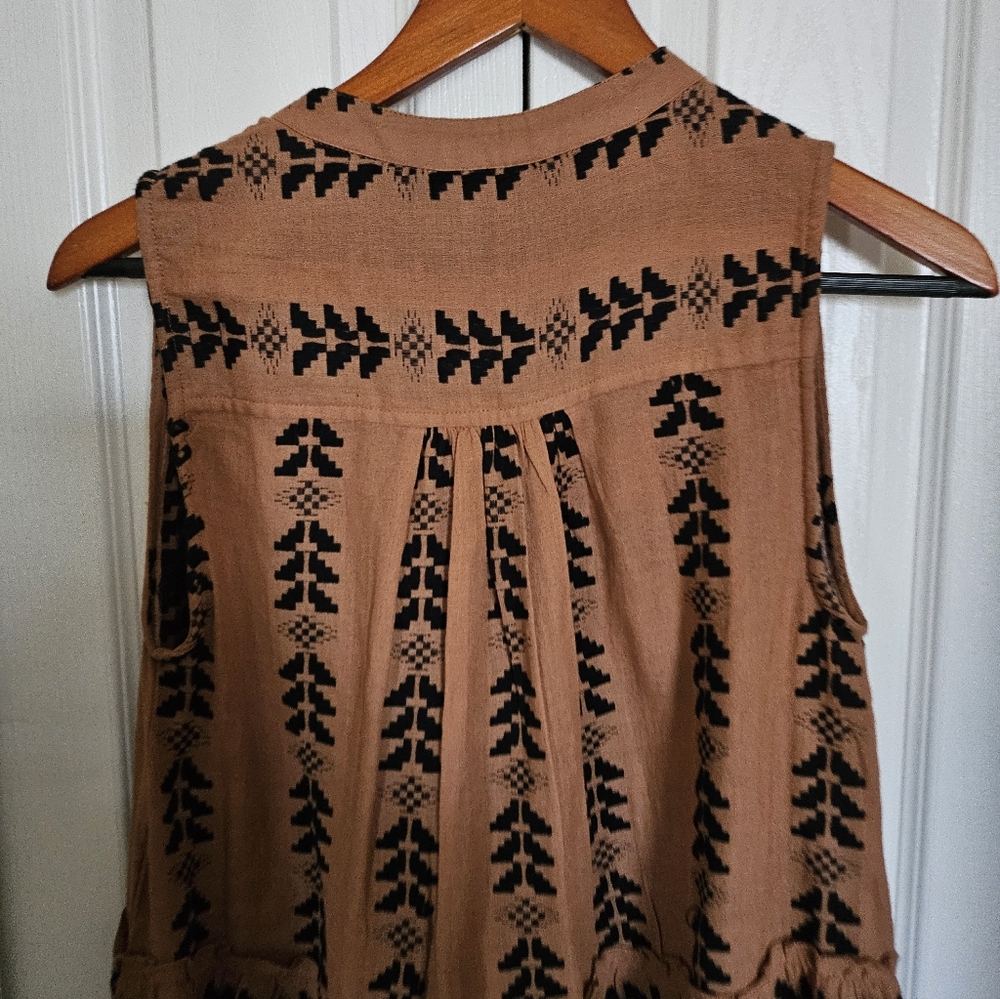 Elan Bohemian Tribal Print Tiered Dress Small Rust Cotton Festival Mini Sz Small - Picture 12 of 12